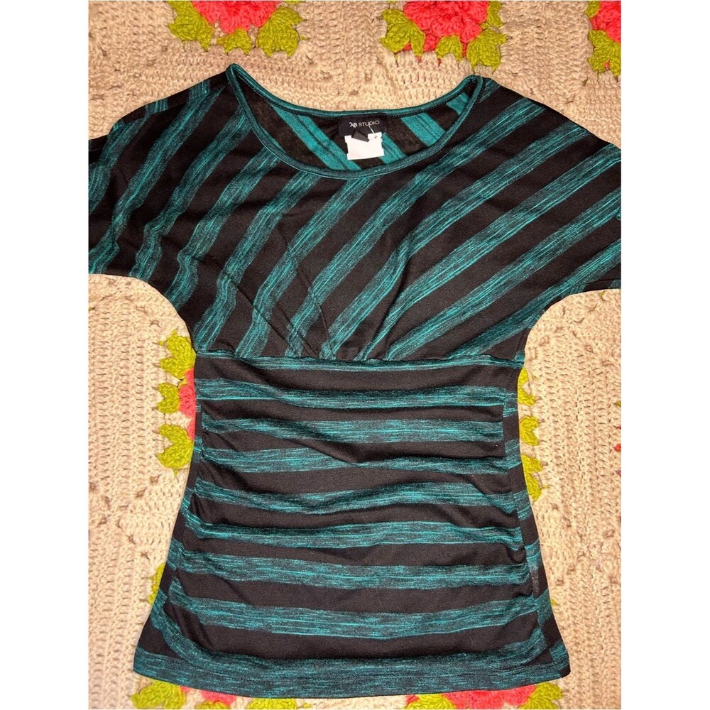 AB Studio Black and Teal Striped Y2K “going out”  Top